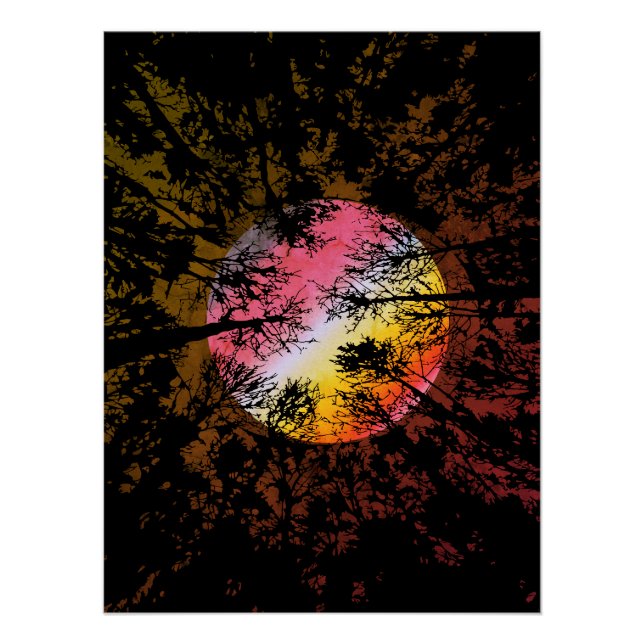 Moonlight Through Dense Forest – Colorful Surreal Poster (Front)