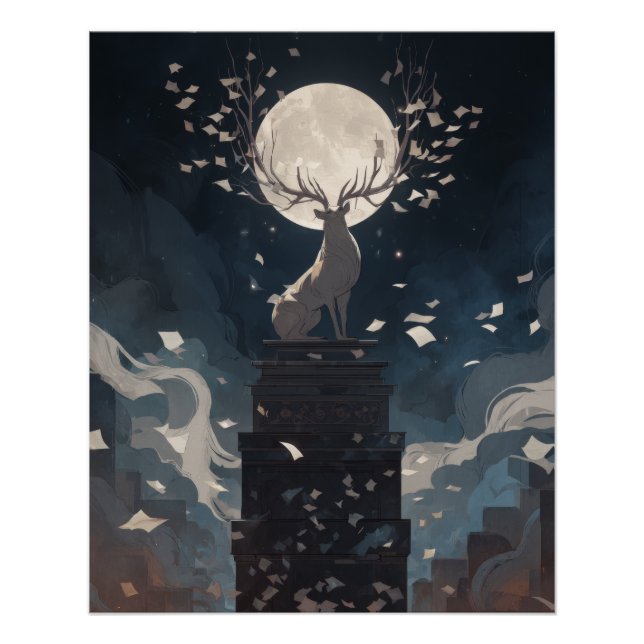 Moonlight Tree Bloom on City Tower Poster (Front)
