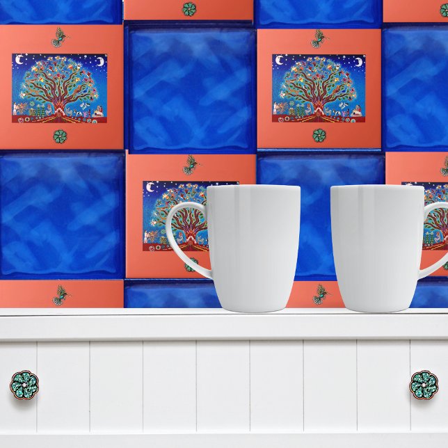 Moonlight Tree of Life Talavera Style Mexican Ceramic Tile (Creator Uploaded)