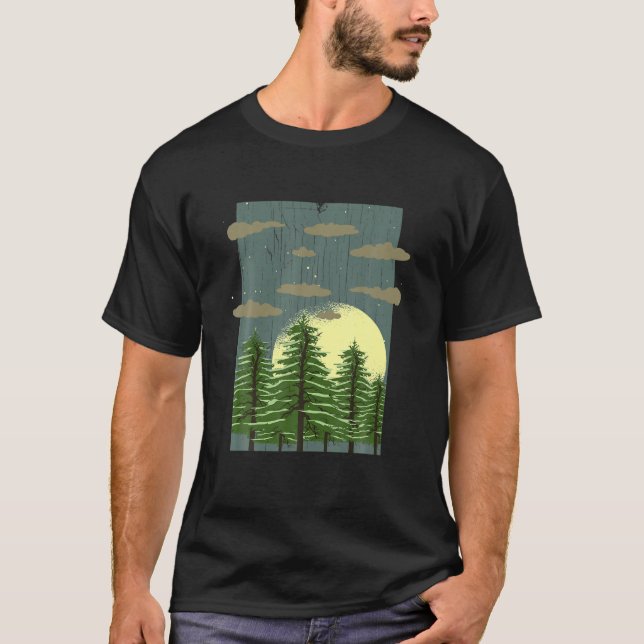 Moonlight Trees Outdoor Full Moon Wildlife Forest T-Shirt (Front)