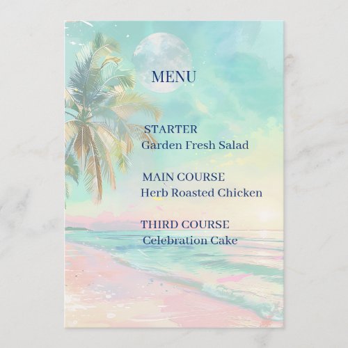 Moonlight Watercolor Beach Wedding Menu