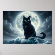 Moonlight Wave & Black Cat Poster