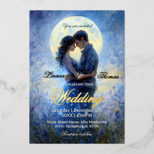 Moonlight Wedding Celestial Love Night Sky Theme Foil Invitation