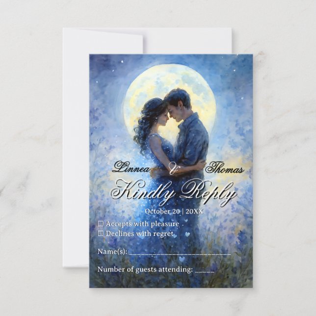 Moonlight Wedding Celestial Love Night Sky Theme RSVP Card (Front)