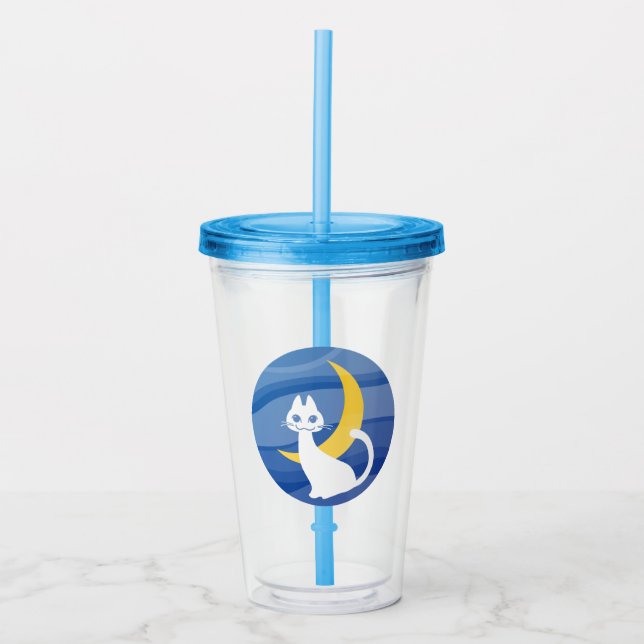 Moonlight white cat acrylic tumbler (Front)