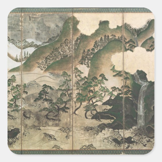 Moonlight Winter Landscape Square Sticker (Front)