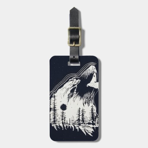 Moonlight Winter Wolf Pine Tree Forest Luggage Tag