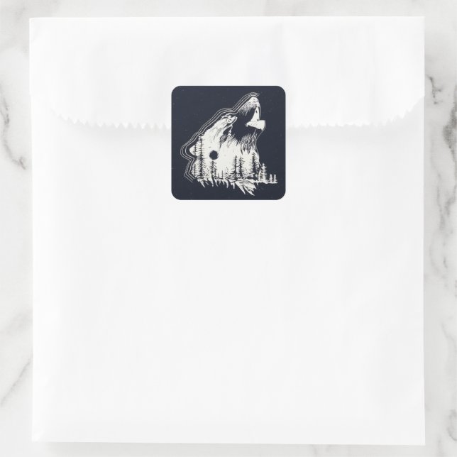 Moonlight Winter Wolf Pine Tree Forest Square Sticker (Bag)
