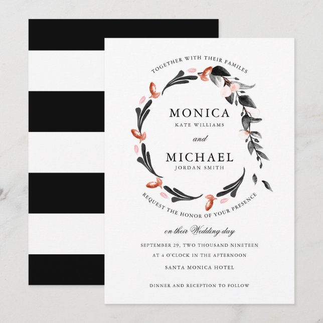 Moonlight Wreath | Modern botanical wedding Invitation (Front/Back)