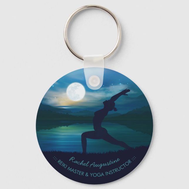 Moonlight Yoga Meditation Crescent moon Salutation Keychain (Front)