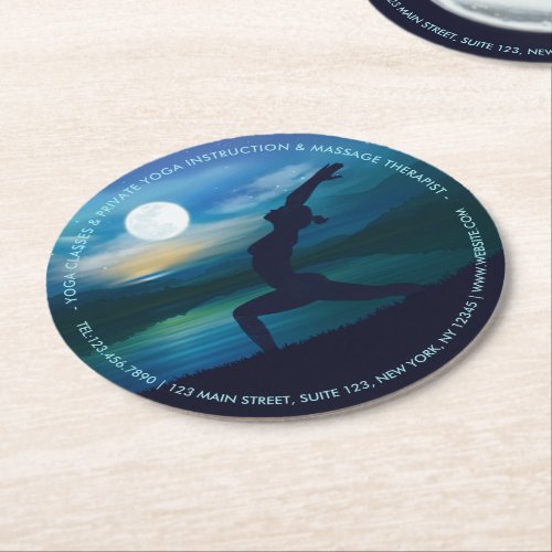 Moonlight Yoga Meditation Crescent moon Salutation Round Paper Coaster