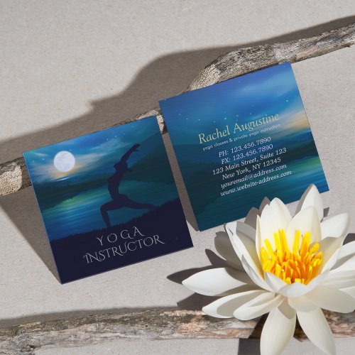 Moonlight Yoga Meditation Crescent moon Salutation Square Business Card