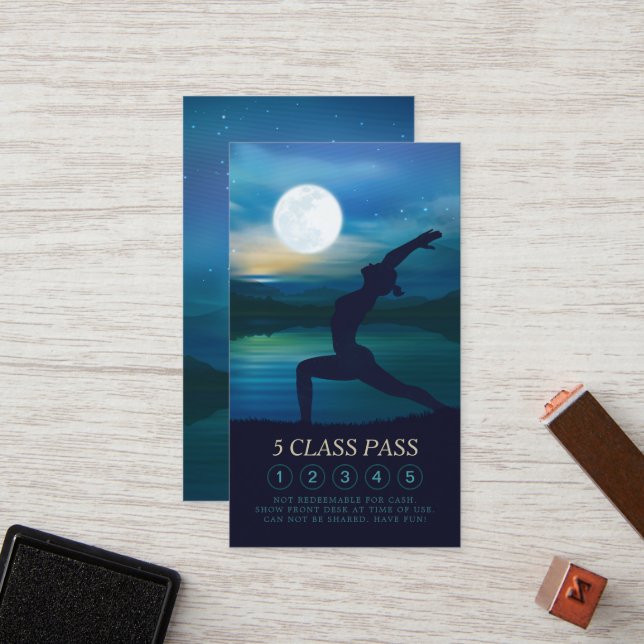 Moonlight Yoga Teacher Half Moon Pose 5 Class Pass Loyalty Card (Front/Back In Situ)
