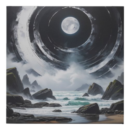 Moonlit Abstract Zen Scene Faux Canvas Print