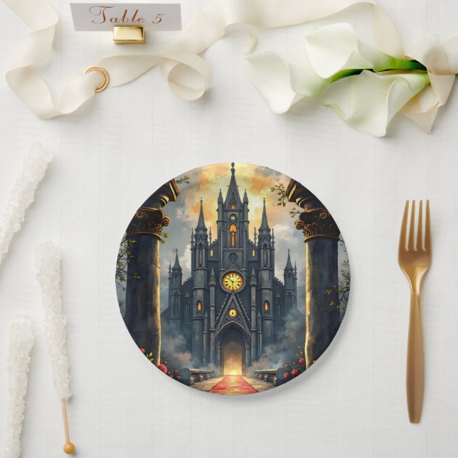 Moonlit Aisle of Eternal Vows –Gothic Wedding Gate Paper Plates (Wedding)
