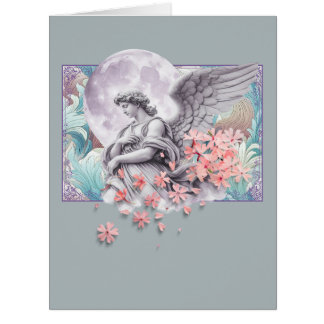 Moonlit Angel — Moon & pink blossoms, muted palett Cards