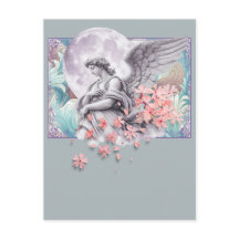 Moonlit Angel — Moon & pink blossoms, muted palett