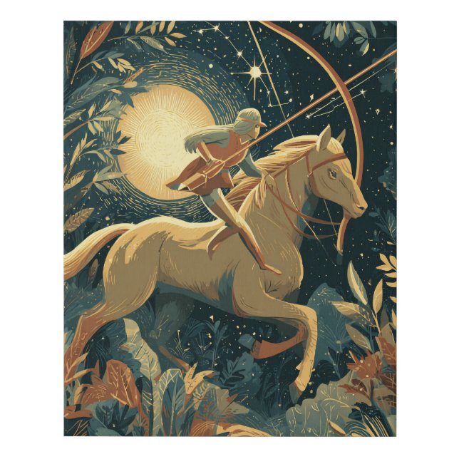 Moonlit Archer Forest Fantasy Horse Art Faux Canvas Print (Front)