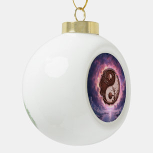 Moonlit Balance – Yin Yang of Eternal Light.  Ceramic Ball Christmas Ornament