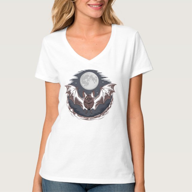 Moonlit Bat - Halloween Night Design T-Shirt (Front)