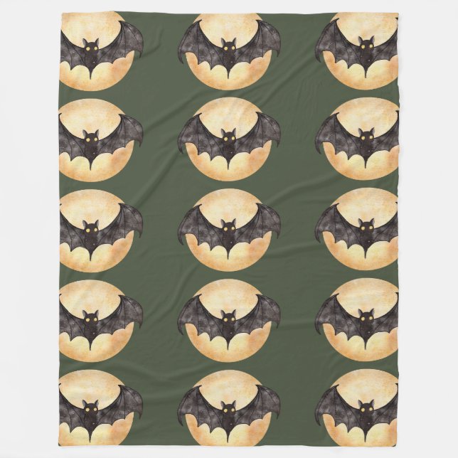 Moonlit Bat Silhouettes Fleece Blanket (Front)
