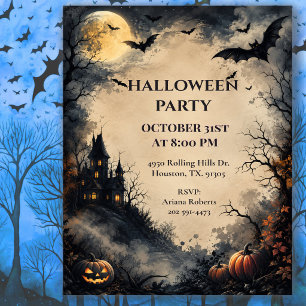 Moonlit Bats Gothic Halloween Party Invitation