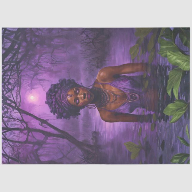 Moonlit Bayou Voodoo Witch – Gothic Decoupage Tissue Paper (Front)