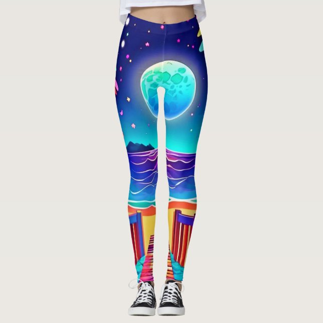 Moonlit Beach Colors  Leggings (Front)