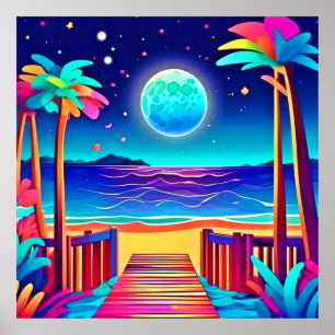 Moonlit Beach Colors  Poster