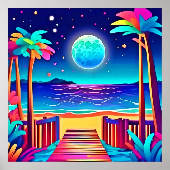 Moonlit Beach Colors  Poster (Front)