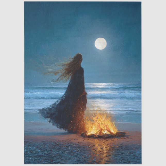 Moonlit Beach Witch Decoupage Tissue Paper (Front)