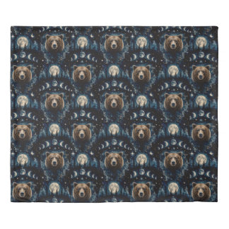 Moonlit Bear Watercolor Pattern | Celestial Forest Duvet Cover
