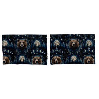 Moonlit Bear Watercolor Pattern | Celestial Forest Pillow Case