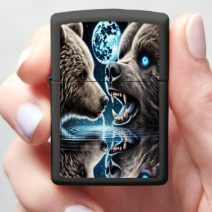 Moonlit Bears and Water Reflection Harmony Zippo Lighter