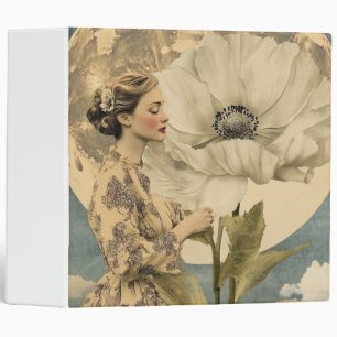 Moonlit Beauty – Woman with White Flower and Moon 3 Ring Binder