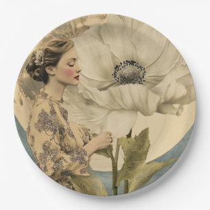 Moonlit Beauty – Woman with White Flower and Moon Paper Plates