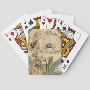 Moonlit Beauty – Woman with White Flower and Moon Poker Cards