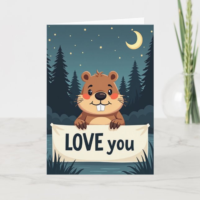 Moonlit Beaver Love You Card (Front)