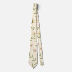 Moonlit Bee Garden – Cottagecore Floral  Neck Tie
