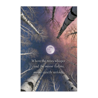 Moonlit Birch Forest Wall Art with Quote