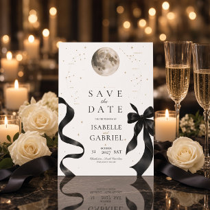 Moonlit Black Bow Celestial Save the Date Card 