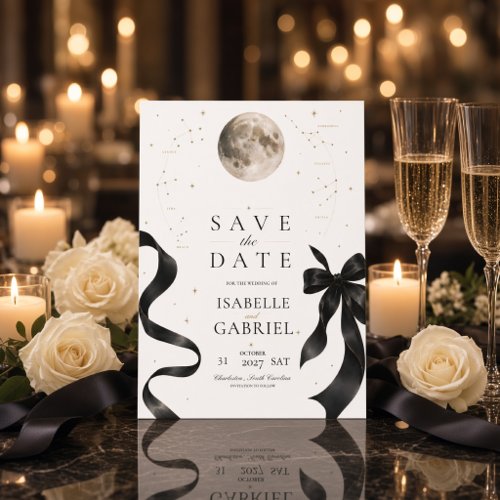 Moonlit Black Bow Celestial Save the Date Card