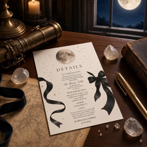Moonlit Black Bow Celestial Wedding Details Card