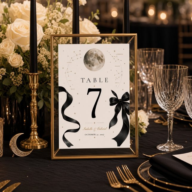 Moonlit Black Bow Celestial Wedding  Table Number (Creator Uploaded)