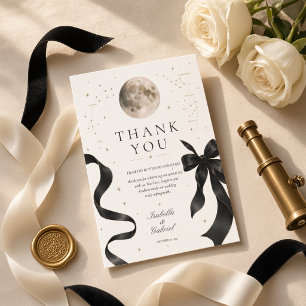 Moonlit Black Bow Celestial Wedding Thank You Card