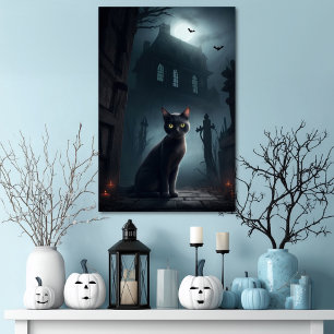 Moonlit Black Cat and Haunted Mansion Acrylic Print