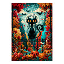 Moonlit Black Cat Pumpkin Fantasy