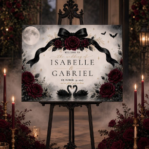 Moonlit Black Swan Gothic Wedding Welcome Sign
