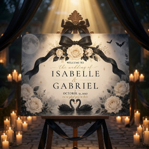 Moonlit Black Swan Gothic Wedding Welcome Sign