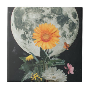 Moonlit Blooms Over Rustic Charm (2) Ceramic Tile